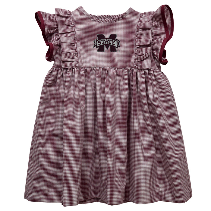Mississippi State Bulldogs Embroidered Maroon Gingham Girls Ruffle Dress - Vive La Fête - Online Apparel Store