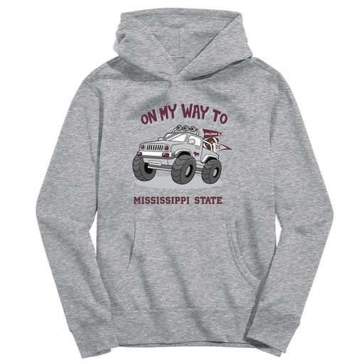Mississippi State Bulldogs On My Way Monster Truck Heather Grey Cotton Youth Hoodie