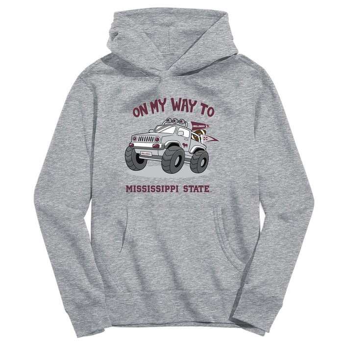 Mississippi State Bulldogs On My Way Monster Truck Heather Grey Cotton Youth Hoodie