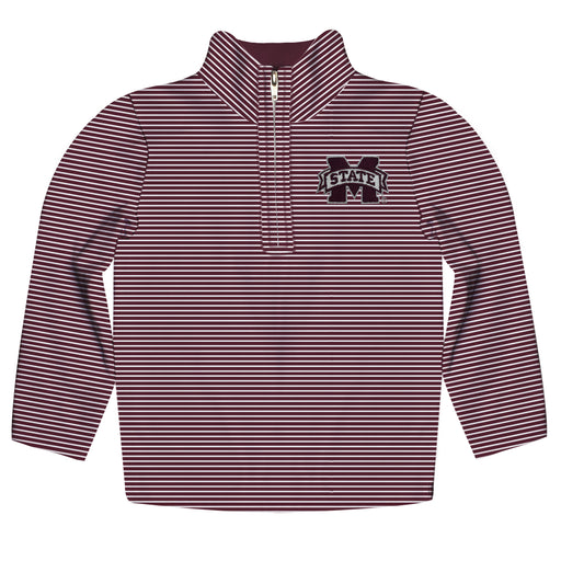 Mississippi State Bulldogs Embroidered Maroon Stripes Quarter Zip Pullover
