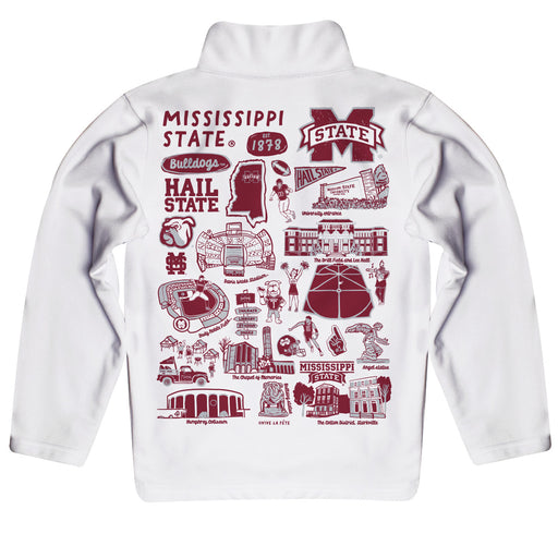Mississippi State Bulldogs Hand Sketched Vive La Fete Impressions Artwork White Boys Quarter Zip Pullover V1 - Vive La Fête - Online Apparel Store