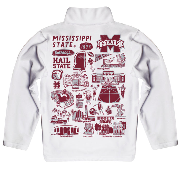 Mississippi State Bulldogs Hand Sketched Vive La Fete Impressions Artwork White Boys Quarter Zip Pullover V1 - Vive La Fête - Online Apparel Store