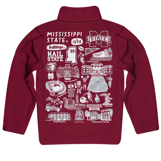 Mississippi State Bulldogs Hand Sketched Vive La Fete Impressions Artwork Maroon Boys Quarter Zip Pullover V1 - Vive La Fête - Online Apparel Store