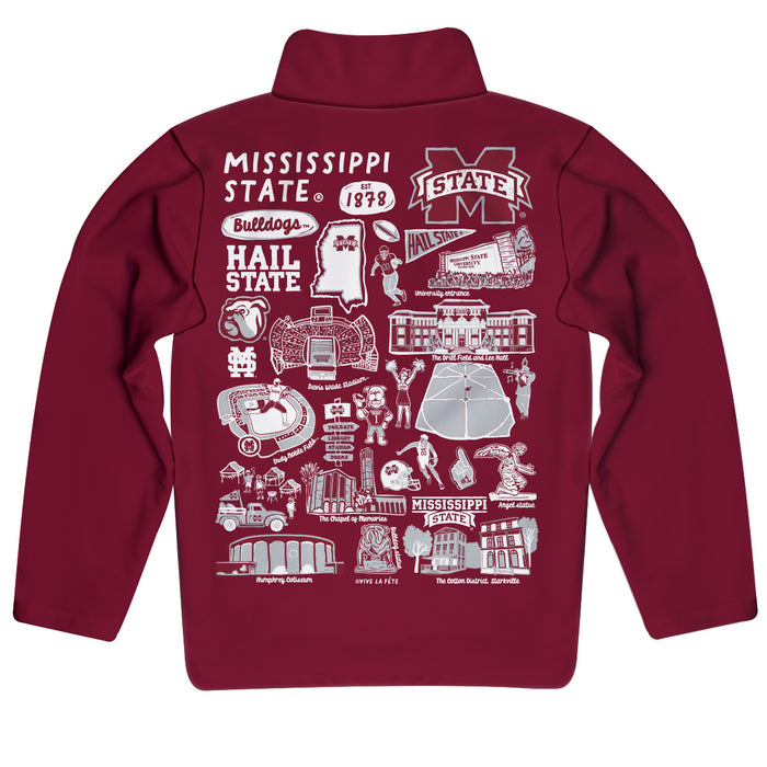 Mississippi State Bulldogs Hand Sketched Vive La Fete Impressions Artwork Maroon Boys Quarter Zip Pullover V1 - Vive La Fête - Online Apparel Store