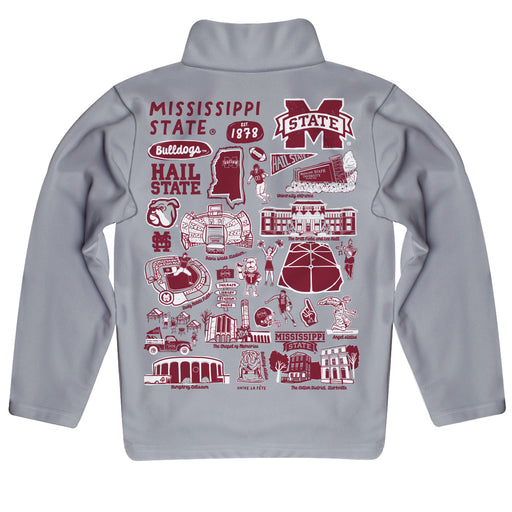 Mississippi State Bulldogs Hand Sketched Vive La Fete Impressions Artwork Gray Boys Quarter Zip Pullover V1 - Vive La Fête - Online Apparel Store