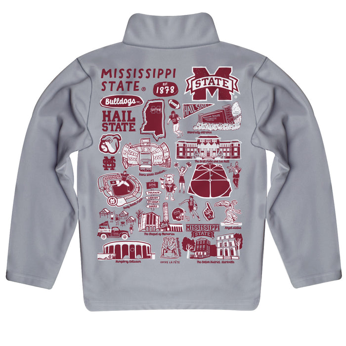 Mississippi State Bulldogs Hand Sketched Vive La Fete Impressions Artwork Gray Boys Quarter Zip Pullover V1 - Vive La Fête - Online Apparel Store