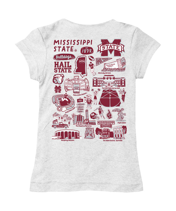 Mississippi State Bulldogs Hand Sketched Vive La Fete Impressions Artwork White Girls Cotton Short Sleeve Tee - Vive La Fête - Online Apparel Store