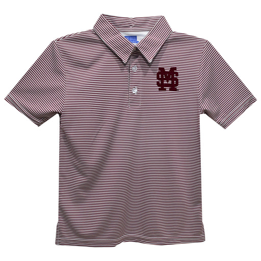 Mississippi State Bulldogs Embroidered Maroon Stripes Short Sleeve Polo Box Shirt