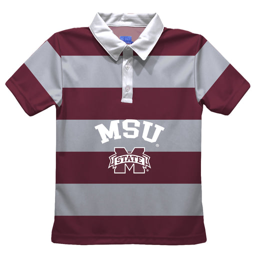 Mississippi State Bulldogs Stripes Short Sleeve Polo Box Shirt Maroon and Grey - Vive La Fête - Online Apparel Store