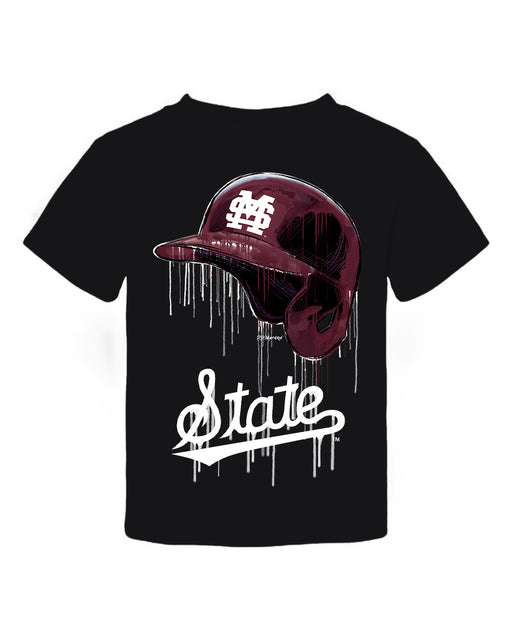 Mississippi State Bulldogs Original Dripping Baseball Helmet Black T-Shirt Cotton by Vive La Fete