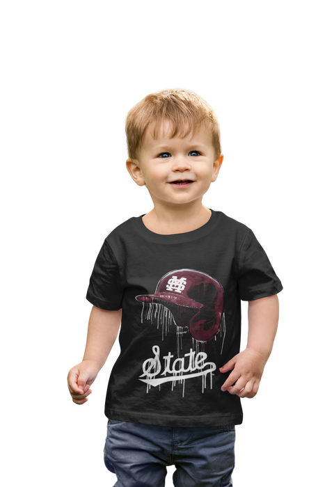 Mississippi State Bulldogs Original Dripping Baseball Helmet Black T-Shirt Cotton by Vive La Fete - Vive La Fête - Online Apparel Store
