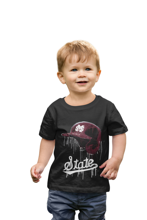 Mississippi State Bulldogs Original Dripping Baseball Helmet Black T-Shirt Cotton by Vive La Fete - Vive La Fête - Online Apparel Store
