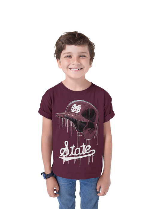Mississippi State Bulldogs Original Dripping Baseball Helmet T-Shirt Cotton by Vive La Fete - Vive La Fête - Online Apparel Store