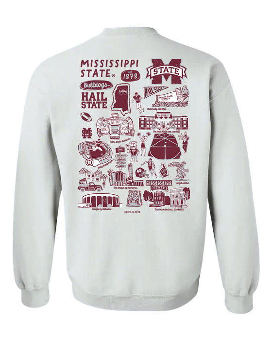 Mississippi State Bulldogs Hand Sketched Vive La Fete Impressions Maroon Crew Neck Sweatshirt for Women - Vive La Fête - Online Apparel Store