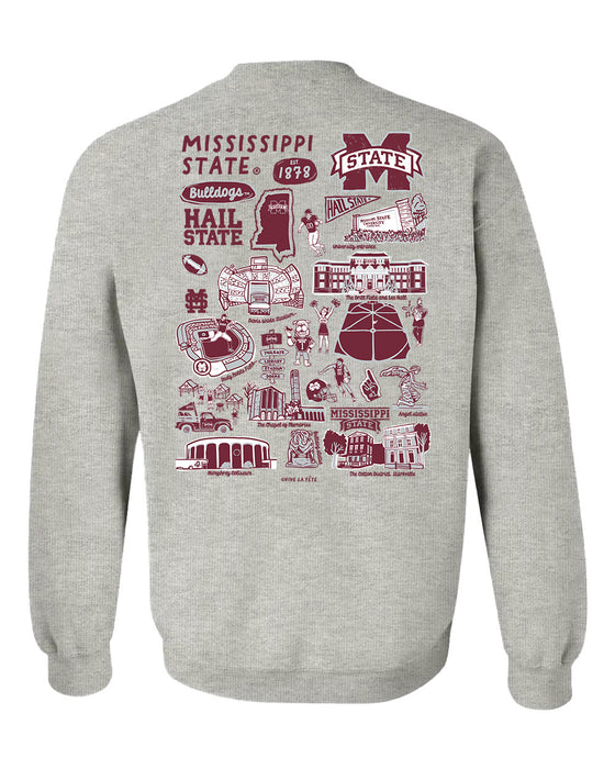 Mississippi State Bulldogs Hand Sketched Vive La Fete Impressions Maroon Crew Neck Sweatshirt for Women - Vive La Fête - Online Apparel Store