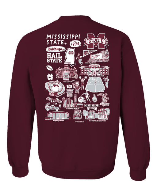 Mississippi State Bulldogs Hand Sketched Vive La Fete Impressions Maroon Crew Neck Sweatshirt for Women - Vive La Fête - Online Apparel Store