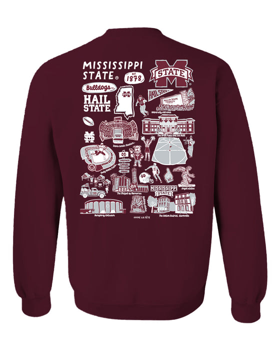 Mississippi State Bulldogs Hand Sketched Vive La Fete Impressions Maroon Crew Neck Sweatshirt for Women - Vive La Fête - Online Apparel Store
