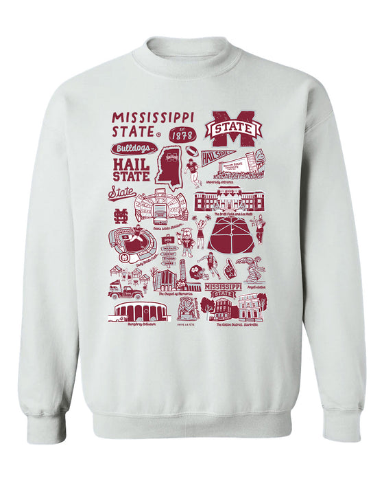 Mississippi State Bulldogs Hand Sketched Vive La Fete Impressions White Cotton Crewneck Sweatshirt for Women
