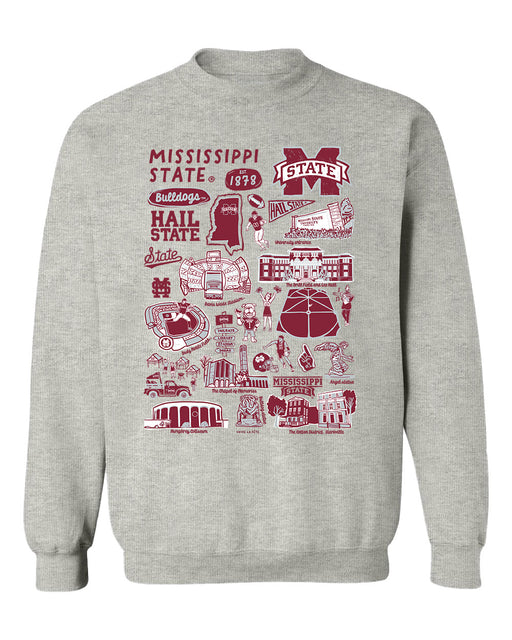 Mississippi State Bulldogs Hand Sketched Vive La Fete Impressions Grey Cotton Crewneck Sweatshirt for Women