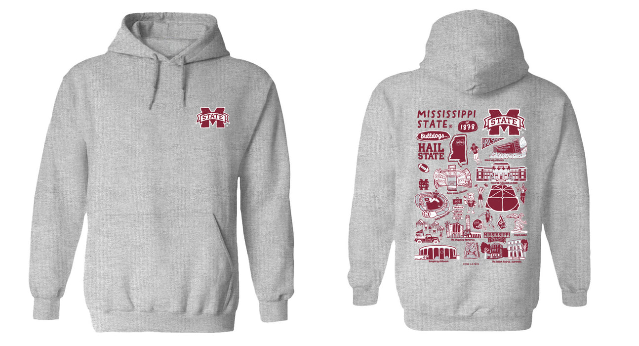 Mississippi State Bulldogs Hand Sketched Vive La Fete Impressions Maroon Hoodies for Women - Vive La Fête - Online Apparel Store