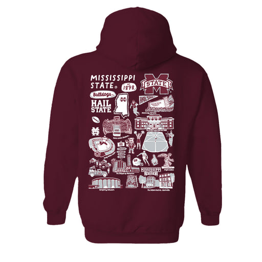 Mississippi State Bulldogs Hand Sketched Vive La Fete Impressions Maroon Hoodies for Women - Vive La Fête - Online Apparel Store