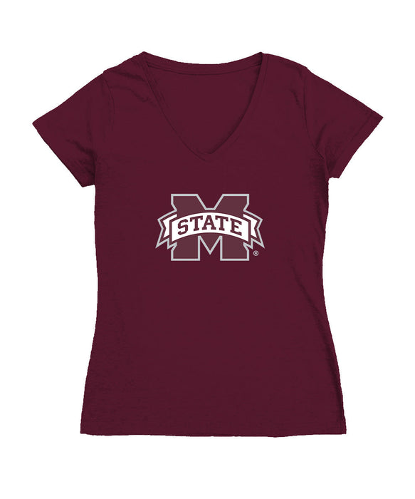 Mississippi State Women's V-neck Fitted Cotton T-Shirt Maroon