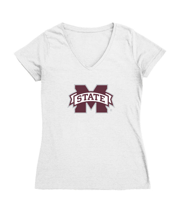 Mississippi State Women's V-neck Fitted Cotton T-Shirt White
