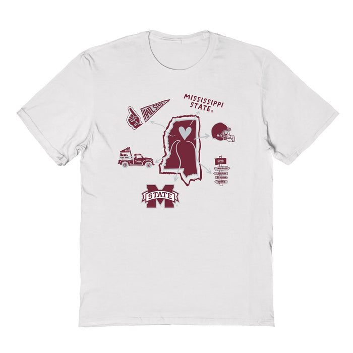 Mississippi State Bulldogs Hand Sketched Vive La Fete Impressions Icones White T-shirt for Women