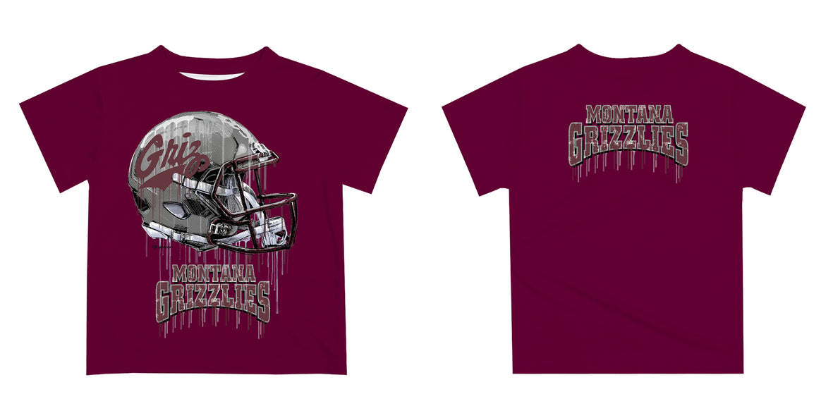 University of Montana Grizzlies Original Dripping Football Maroon T-Shirt by Vive La Fete - Vive La Fête - Online Apparel Store