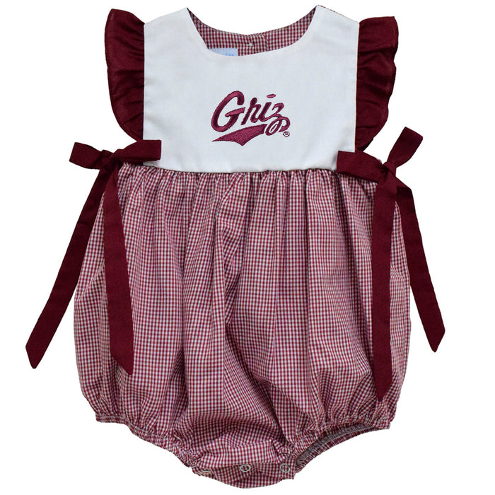 University of Montana Grizzlies Embroidered Maroon Gingham Girls Bubble
