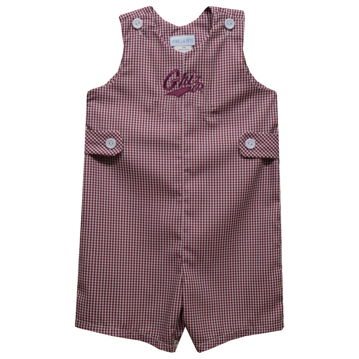 University of Montana Grizzlies Embroidered Maroon Gingham Boys Jon Jon