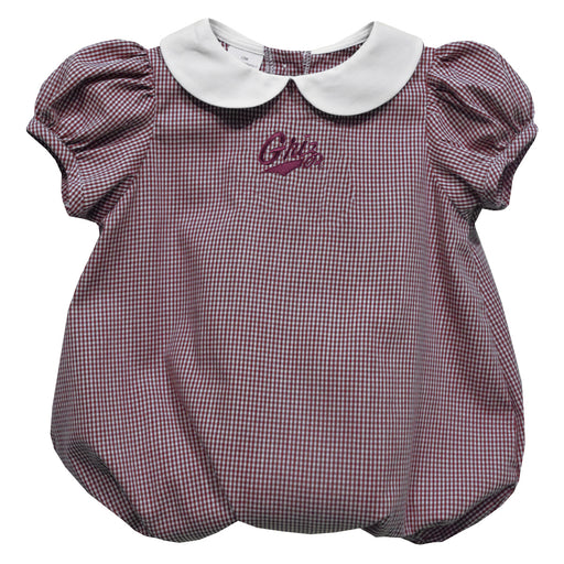 University of Montana Grizzlies Embroidered Maroon Gingham Girls Baby Bubble Short Sleeve