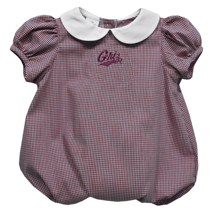 University of Montana Grizzlies Embroidered Maroon Gingham Girls Baby Bubble Short Sleeve