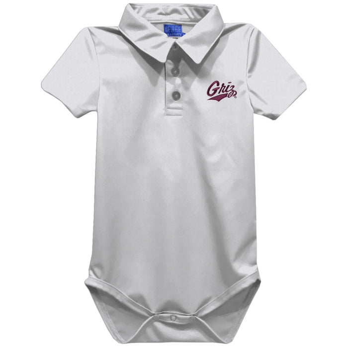 University of Montana Grizzlies Embroidered White Solid Knit Boys Polo Bodysuit