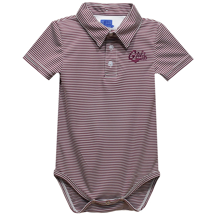 University of Montana Grizzlies Embroidered Maroon Stripe Knit Boys Polo Bodysuit