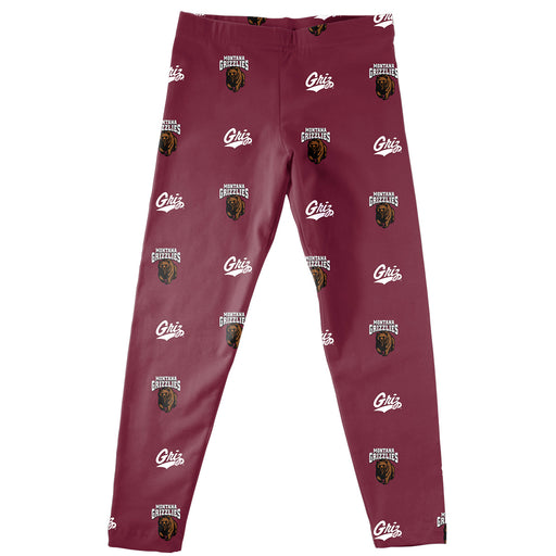 Montana Grizzlies Vive La Fete Girls Game Day All Over Two Logos Elastic Waist Classic Play Maroon Leggings Tights