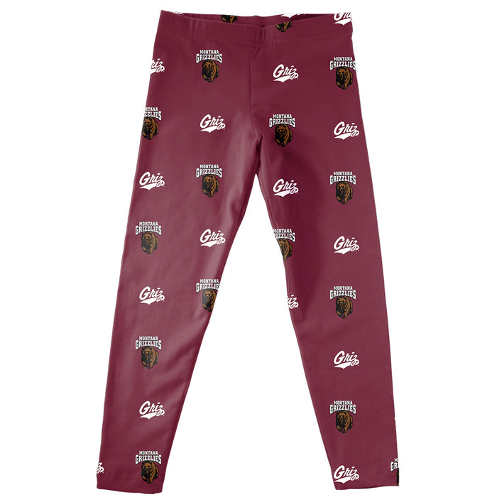 Montana Grizzlies Vive La Fete Girls Game Day All Over Two Logos Elastic Waist Classic Play Maroon Leggings Tights