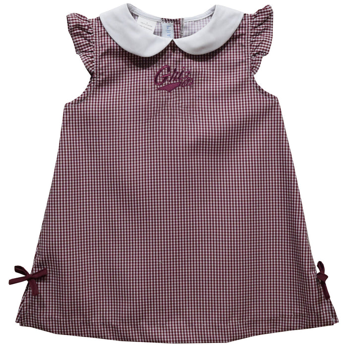 University of Montana Grizzlies Embroidered Maroon Gingham A Line Dress