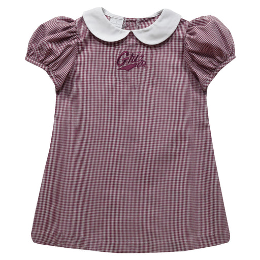 University of Montana Grizzlies Embroidered Maroon Gingham Short Sleeve A Line Dress