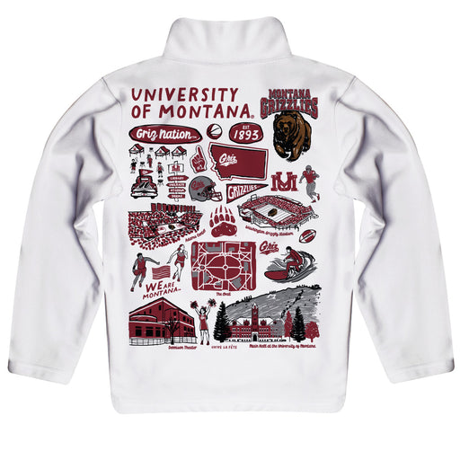 University of Montana Grizzlies Hand Sketched Vive La Fete Impressions Artwork White Boys Quarter Zip Pullover V1 - Vive La Fête - Online Apparel Store