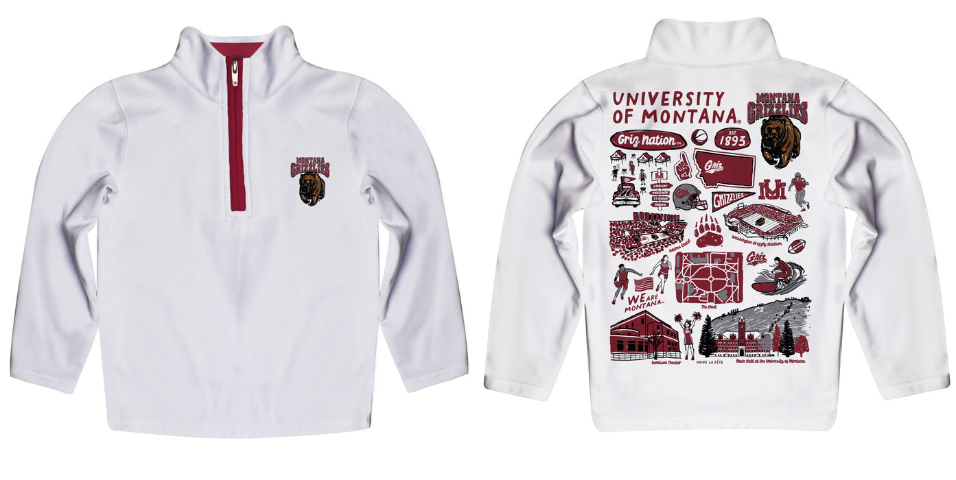 University of Montana Grizzlies Hand Sketched Vive La Fete Impressions Artwork White Boys Quarter Zip Pullover V1 - Vive La Fête - Online Apparel Store