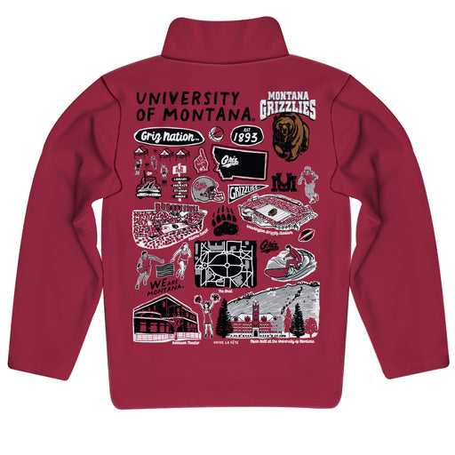 University of Montana Grizzlies Hand Sketched Vive La Fete Impressions Artwork Maroon Boys Quarter Zip Pullover V1 - Vive La Fête - Online Apparel Store