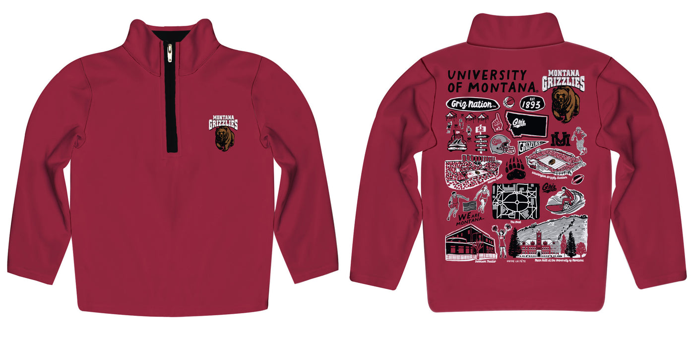 University of Montana Grizzlies Hand Sketched Vive La Fete Impressions Artwork Maroon Boys Quarter Zip Pullover V1 - Vive La Fête - Online Apparel Store