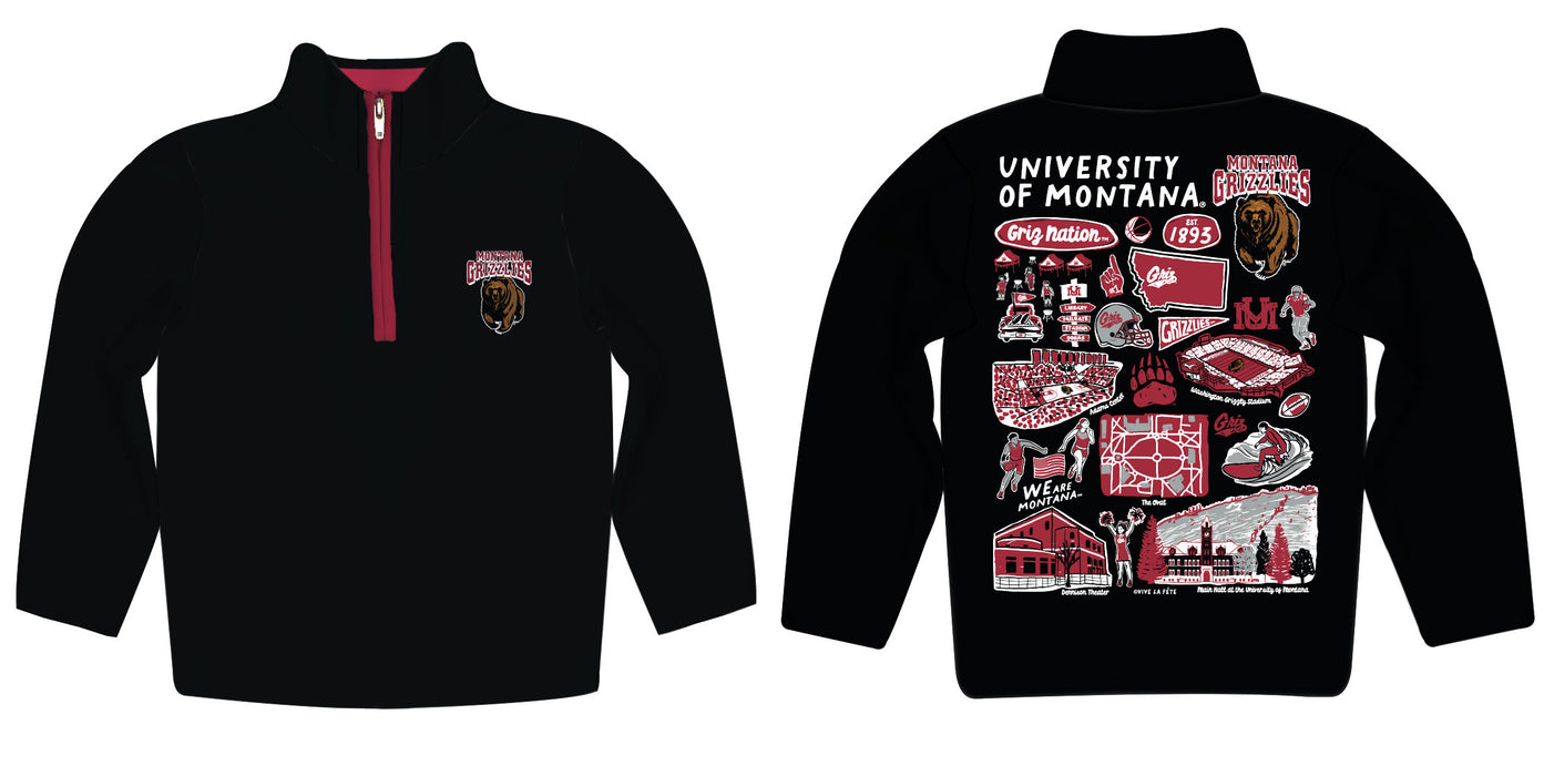 University of Montana Grizzlies Hand Sketched Vive La Fete Impressions Artwork  Black Boys Quarter Zip Pullover V1 - Vive La Fête - Online Apparel Store