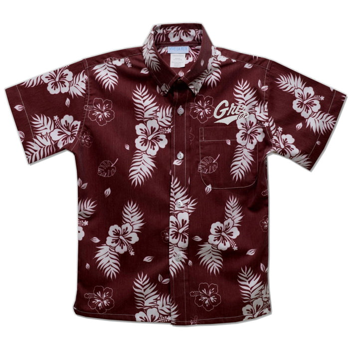 University of Montana Grizzlies Embroidered Maroon Hawaiian Short Sleeve Button Down Shirt