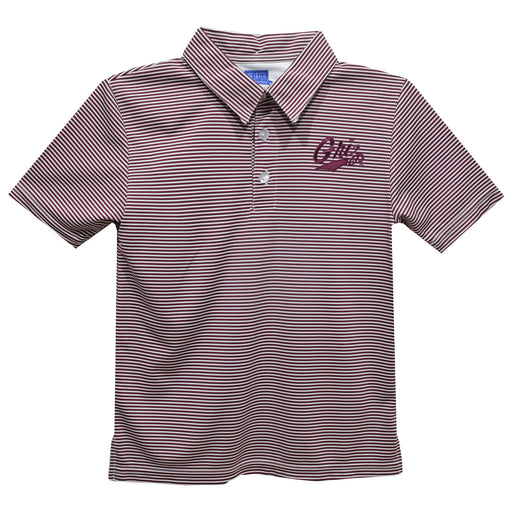 University of Montana Grizzlies Embroidered Maroon Stripes Short Sleeve Polo Box Shirt