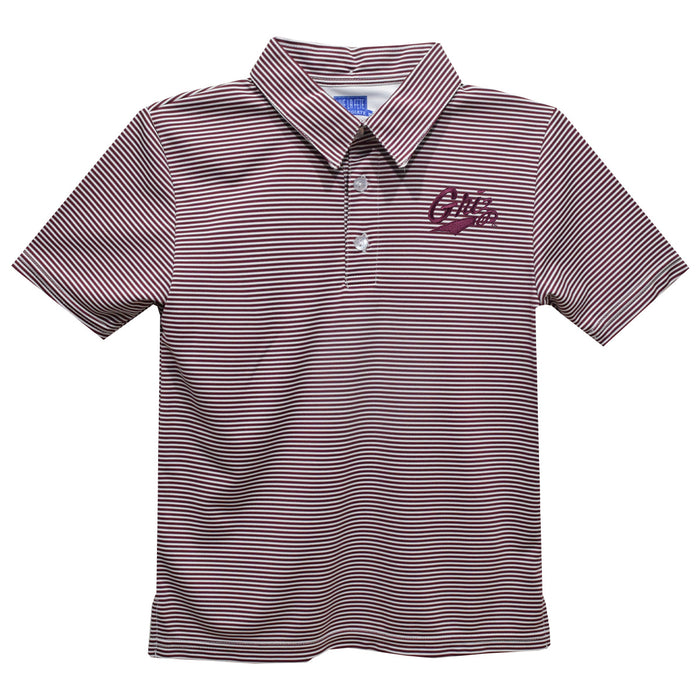 University of Montana Grizzlies Embroidered Maroon Stripes Short Sleeve Polo Box Shirt