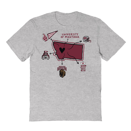 University of Montana Grizzlies Hand Sketched Vive La Fete Impressions Icones Kids Grey T-shirt