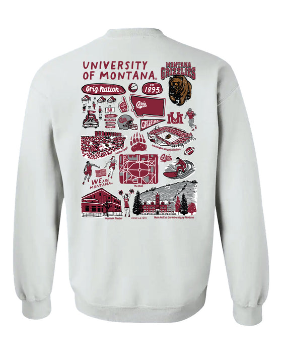 University of Montana Grizzlies Hand Sketched Artwork Maroon Crewneck Sweatshirt for Women - Vive La Fête - Online Apparel Store