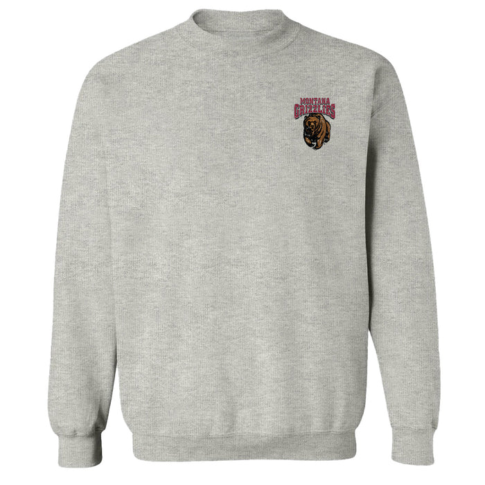University of Montana Grizzlies Hand Sketched Vive La Fete Impressions Artwork Gray Crew Neck Sweatshirt for Women